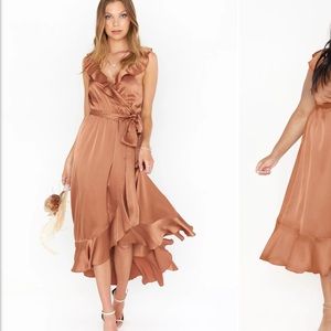 Worn once copper satin bridesmaids dress